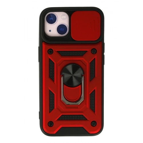 Mey İthalat®  iPhone 13 Kılıf Pars Lens Yüzüklü Silikon - Kırmızı