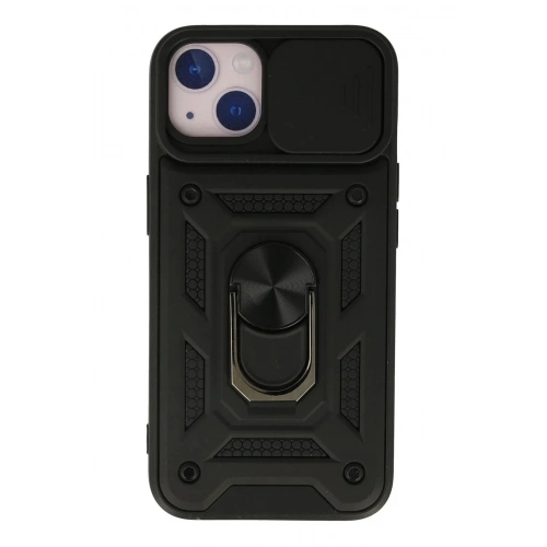 Mey İthalat®  iPhone 13 Kılıf Pars Lens Yüzüklü Silikon - Siyah