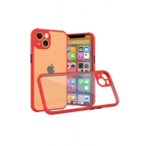 Mey İthalat®  iPhone 13 Mini Kılıf Miami Şeffaf Silikon - Kırmızı