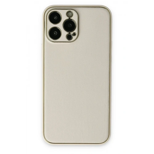 Mey İthalat®  iPhone 13 Pro Kılıf Coco Deri Silikon Kapak - Beyaz