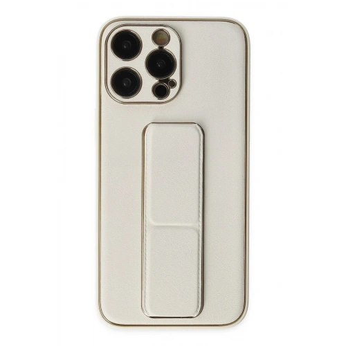 Mey İthalat®  iPhone 13 Pro Kılıf Coco Deri Standlı Kapak - Beyaz