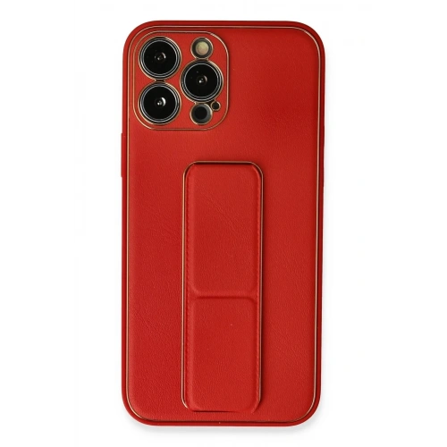 Mey İthalat®  iPhone 13 Pro Kılıf Coco Deri Standlı Kapak - Kırmızı