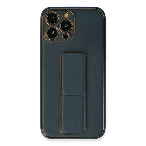 Mey İthalat®  iPhone 13 Pro Kılıf Coco Deri Standlı Kapak - Mavi