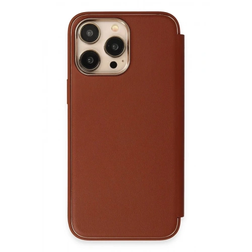 Mey İthalat®  iPhone 13 Pro Kılıf Dolpin Kapaklı - Kahverengi