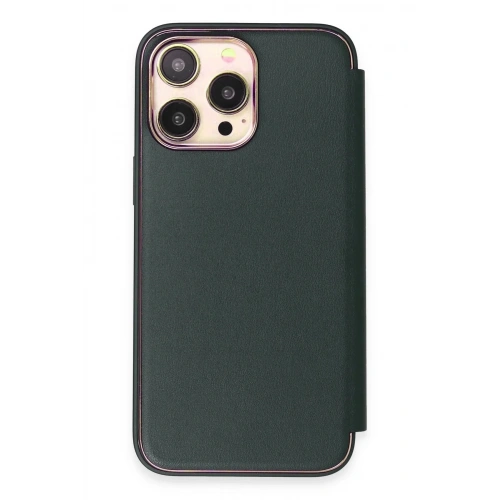 Mey İthalat®  iPhone 13 Pro Kılıf Dolpin Kapaklı - Koyu Yeşil