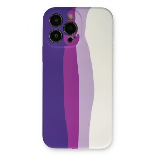 Mey İthalat®  iPhone 13 Pro Kılıf Ebruli Lansman Silikon - Mor-Beyaz