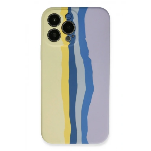 Mey İthalat®  iPhone 13 Pro Kılıf Ebruli Lansman Silikon - Sarı-Lila