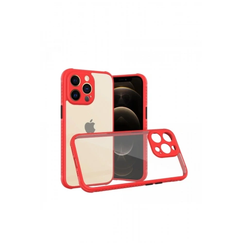 Mey İthalat®  iPhone 13 Pro Kılıf Miami Şeffaf Silikon - Kırmızı