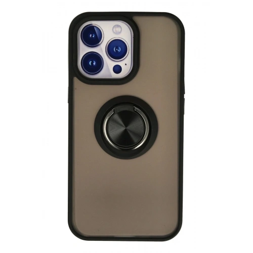 Mey İthalat®  iPhone 13 Pro Kılıf Montreal Yüzüklü Silikon Kapak - Siyah