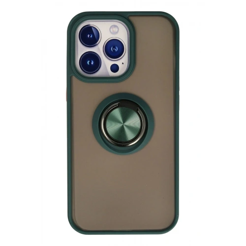 Mey İthalat®  iPhone 13 Pro Kılıf Montreal Yüzüklü Silikon Kapak - Yeşil