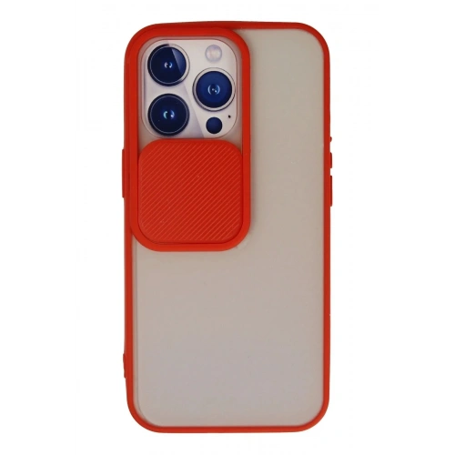 Mey İthalat®  iPhone 13 Pro Kılıf Palm Buzlu Kamera Sürgülü Silikon - Kırmızı