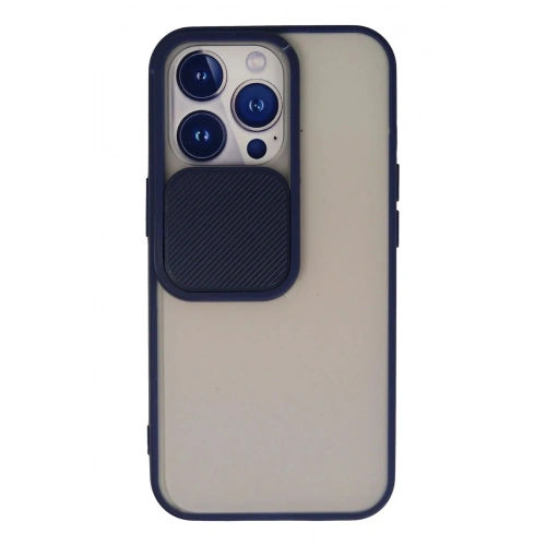 Mey İthalat®  iPhone 13 Pro Kılıf Palm Buzlu Kamera Sürgülü Silikon - Lacivert
