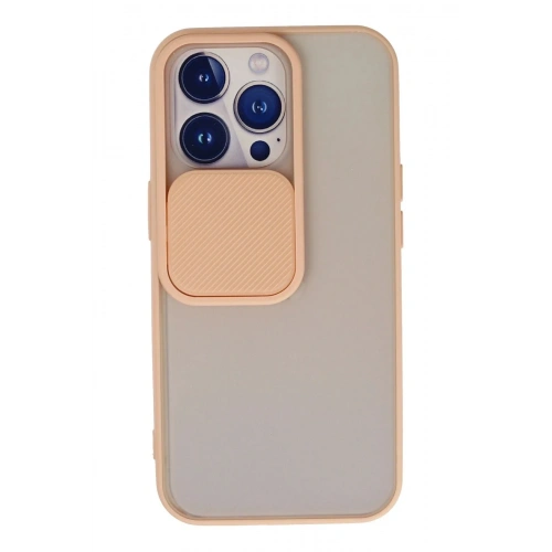 Mey İthalat®  iPhone 13 Pro Kılıf Palm Buzlu Kamera Sürgülü Silikon - Pembe