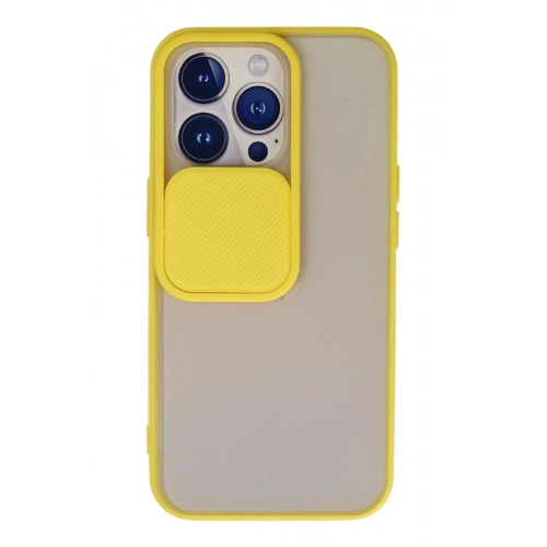 Mey İthalat®  iPhone 13 Pro Kılıf Palm Buzlu Kamera Sürgülü Silikon - Sarı
