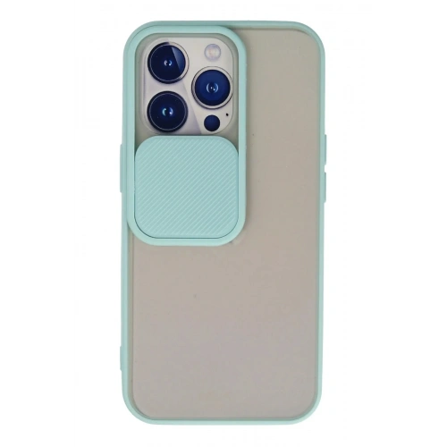 Mey İthalat®  iPhone 13 Pro Kılıf Palm Buzlu Kamera Sürgülü Silikon - Turkuaz