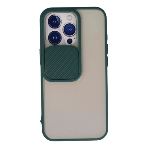 Mey İthalat®  iPhone 13 Pro Kılıf Palm Buzlu Kamera Sürgülü Silikon - Yeşil