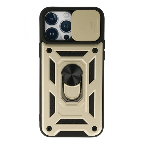 Mey İthalat®  iPhone 13 Pro Kılıf Pars Lens Yüzüklü Silikon - Gold