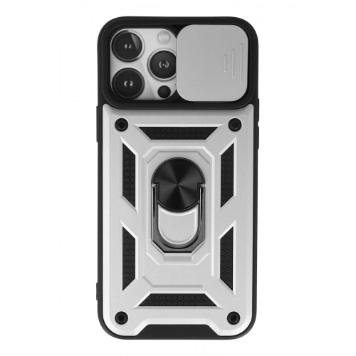 Mey İthalat®  iPhone 13 Pro Kılıf Pars Lens Yüzüklü Silikon - Gümüş