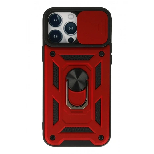 Mey İthalat®  iPhone 13 Pro Kılıf Pars Lens Yüzüklü Silikon - Kırmızı