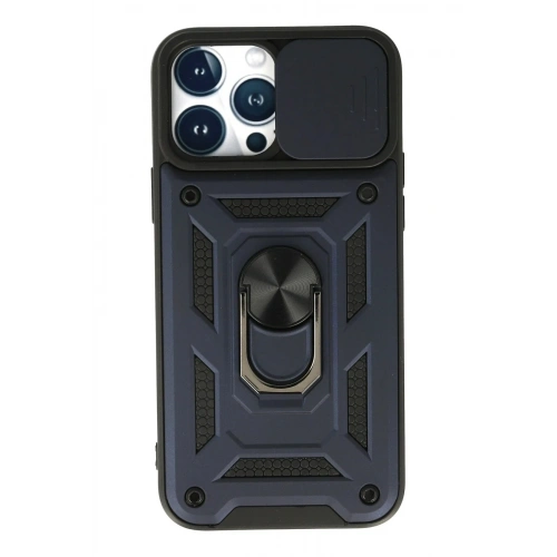 Mey İthalat®  iPhone 13 Pro Kılıf Pars Lens Yüzüklü Silikon - Lacivert