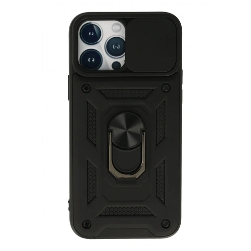 Mey İthalat®  iPhone 13 Pro Kılıf Pars Lens Yüzüklü Silikon - Siyah
