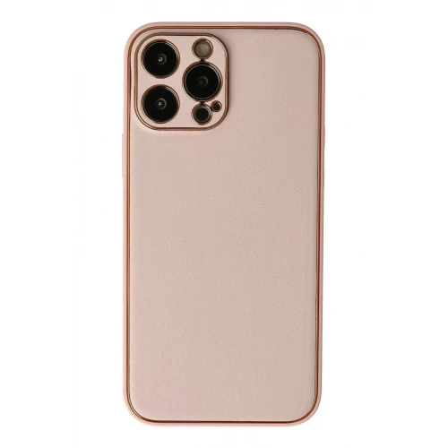 Mey İthalat®  iPhone 13 Pro Max Kılıf Coco Deri Silikon Kapak - Pudra