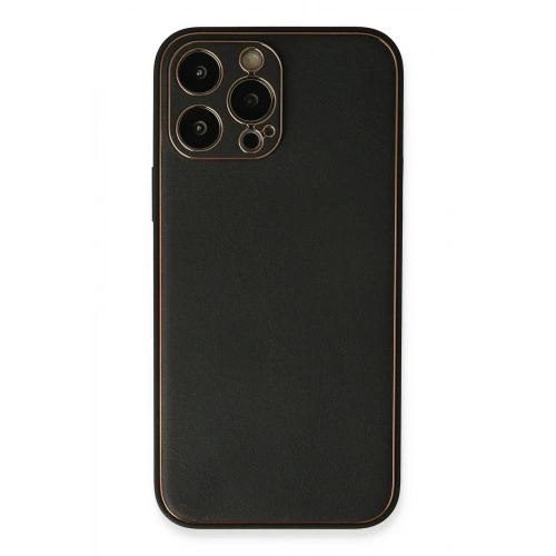 Mey İthalat®  iPhone 13 Pro Max Kılıf Coco Deri Silikon Kapak - Siyah