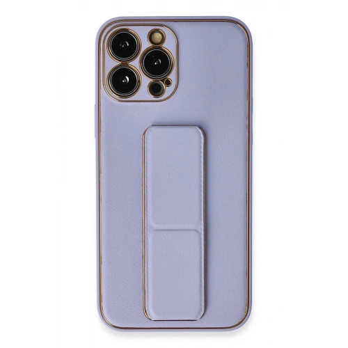 Mey İthalat®  iPhone 13 Pro Max Kılıf Coco Deri Standlı Kapak - Lila