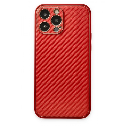 Mey İthalat®  iPhone 13 Pro Max Kılıf Coco Karbon Silikon - Kırmızı