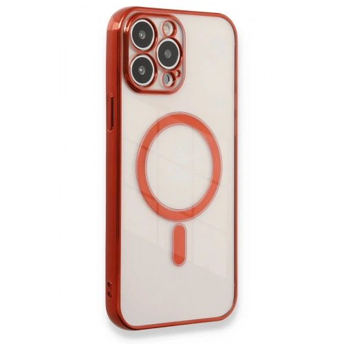 Mey İthalat®  iPhone 13 Pro Max Kılıf Magneticsafe Lazer Silikon - Kırmızı