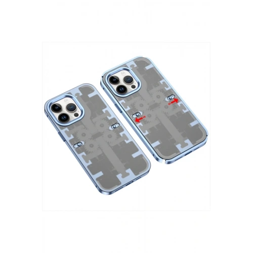 Mey İthalat®  iPhone 13 Pro Max Kılıf Mekanik Bumper Kapak - Mavi