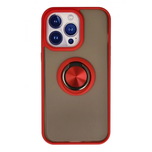 Mey İthalat®  iPhone 13 Pro Max Kılıf Montreal Yüzüklü Silikon Kapak - Kırmızı