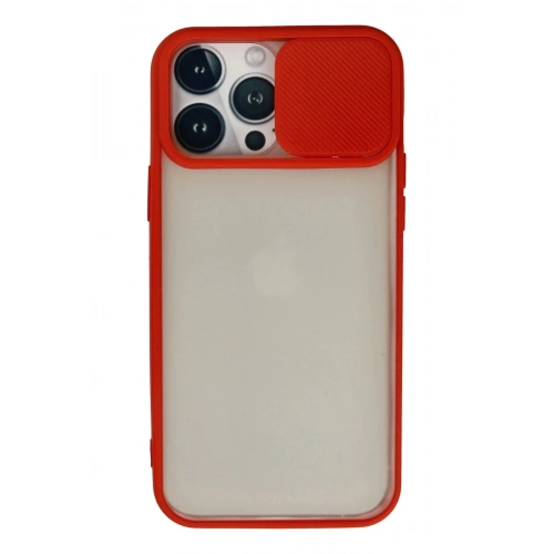 Mey İthalat®  iPhone 13 Pro Max Kılıf Palm Buzlu Kamera Sürgülü Silikon - Kırmızı