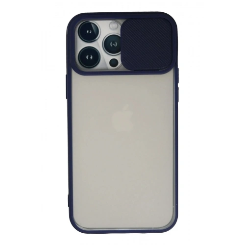 Mey İthalat®  iPhone 13 Pro Max Kılıf Palm Buzlu Kamera Sürgülü Silikon - Lacivert