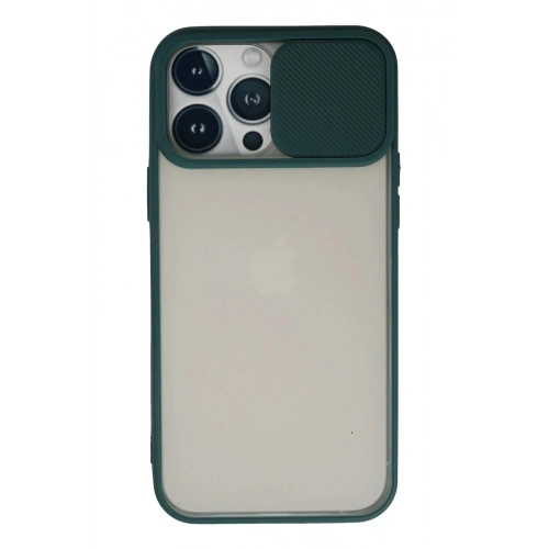 Mey İthalat®  iPhone 13 Pro Max Kılıf Palm Buzlu Kamera Sürgülü Silikon - Yeşil