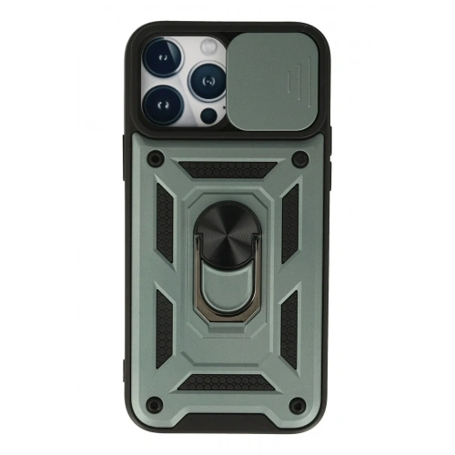 Mey İthalat®  iPhone 13 Pro Max Kılıf Pars Lens Yüzüklü Silikon - Yeşil
