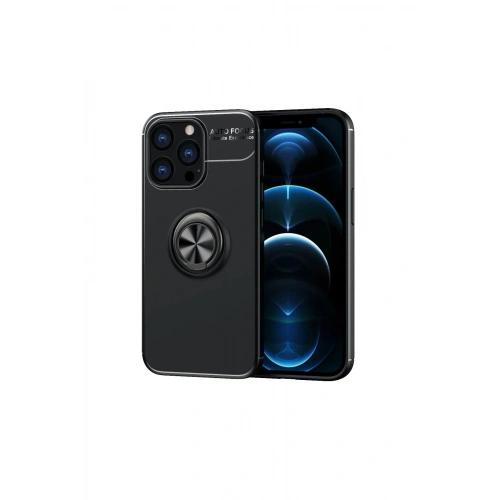 Mey İthalat®  iPhone 13 Pro Max Kılıf Range Yüzüklü Silikon - Siyah