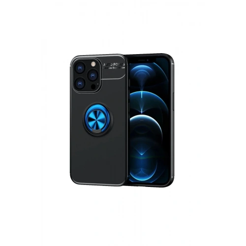 Mey İthalat®  iPhone 13 Pro Max Kılıf Range Yüzüklü Silikon - Siyah-Mavi