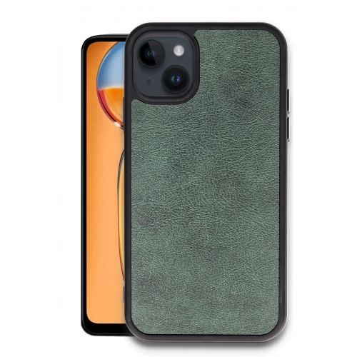 Mey İthalat®   iPhone 14 Kılıf Aras Deri Kapak - Koyu Yeşil