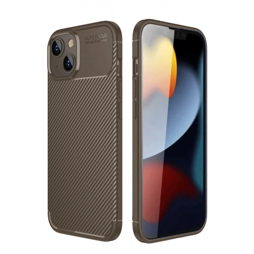 Mey İthalat®  iPhone 14 Kılıf Auto Focus Karbon Kapak - Kahverengi