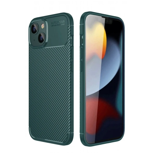 Mey İthalat®  iPhone 14 Kılıf Auto Focus Karbon Kapak - Koyu Yeşil