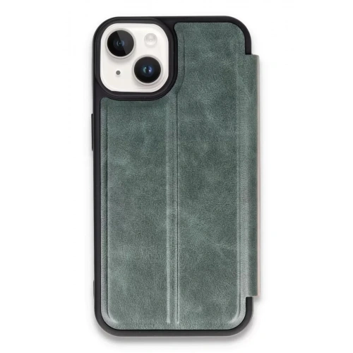 Mey İthalat®   iPhone 14 Kılıf Flip Cover - Koyu Yeşil