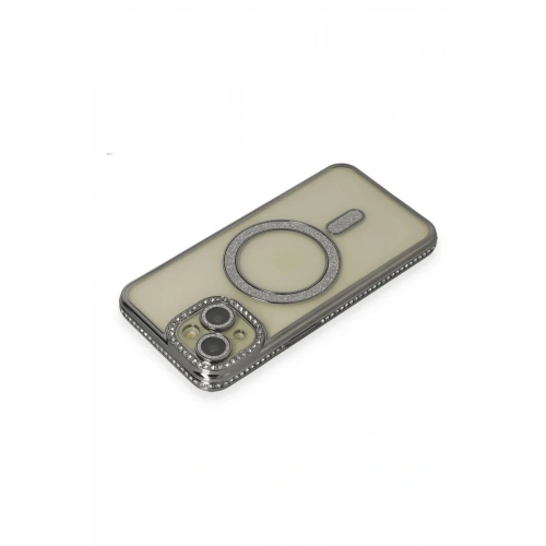 Mey İthalat®  iPhone 14 Kılıf Joke Simli Magneticsafe Kılıf - Gri