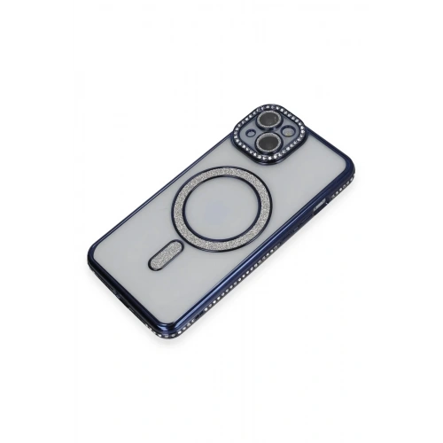 Mey İthalat®  iPhone 14 Kılıf Joke Simli Magneticsafe Kılıf - Lacivert