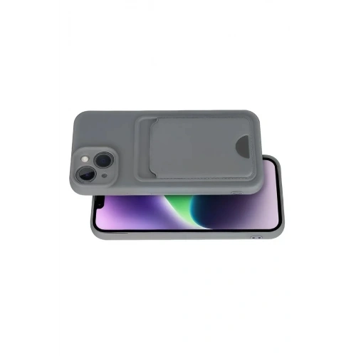 Mey İthalat®  iPhone 14 Kılıf Kelvin Kartvizitli Silikon - Gri