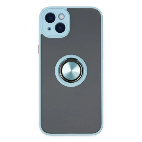 Mey İthalat®  iPhone 14 Kılıf Montreal Yüzüklü Silikon Kapak - Buz Mavi