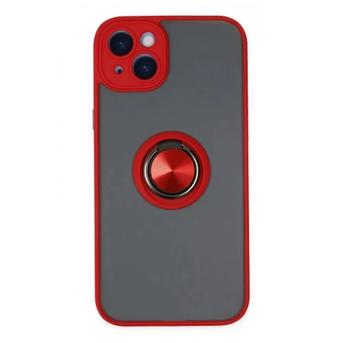Mey İthalat®  iPhone 14 Kılıf Montreal Yüzüklü Silikon Kapak - Kırmızı