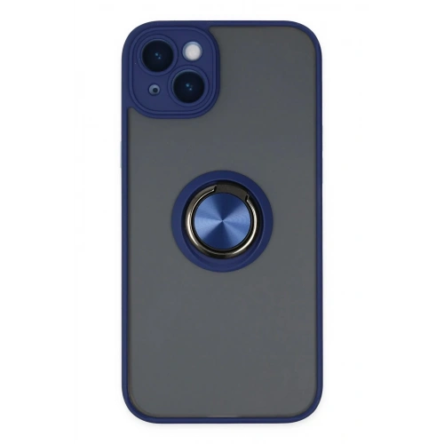 Mey İthalat®  iPhone 14 Kılıf Montreal Yüzüklü Silikon Kapak - Lacivert
