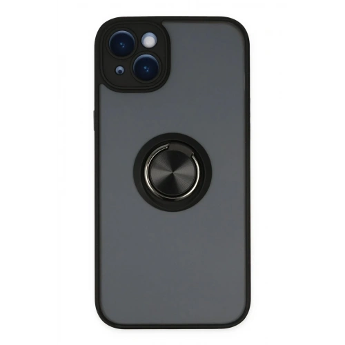 Mey İthalat®  iPhone 14 Kılıf Montreal Yüzüklü Silikon Kapak - Siyah