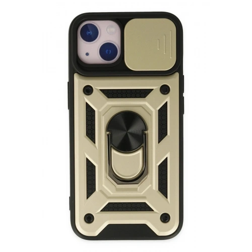 Mey İthalat®  iPhone 14 Kılıf Pars Lens Yüzüklü Silikon - Gold